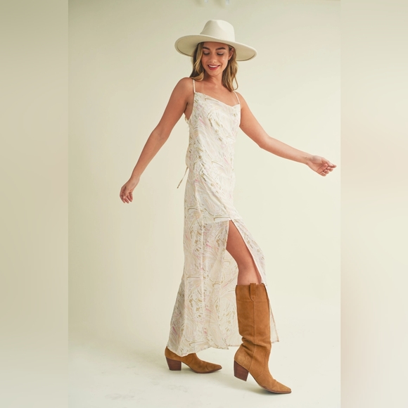 SILK SATIN MAXI DRESS WITH OPEN CROSS BACK STRAP - Picture 2 of 8